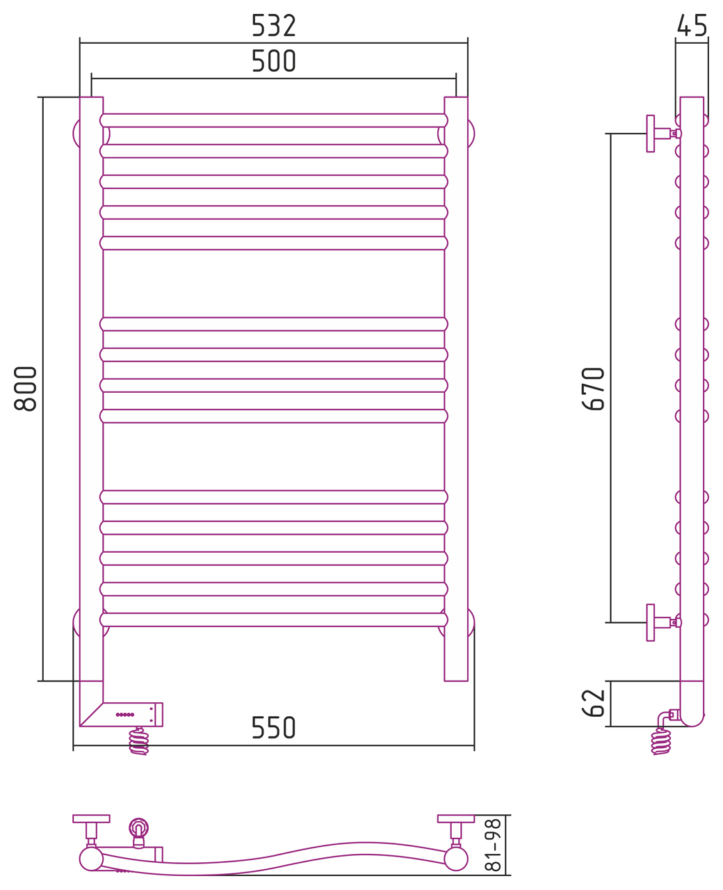 Полотенцесушитель электрический Сунержа Флюид 2.0 800x500