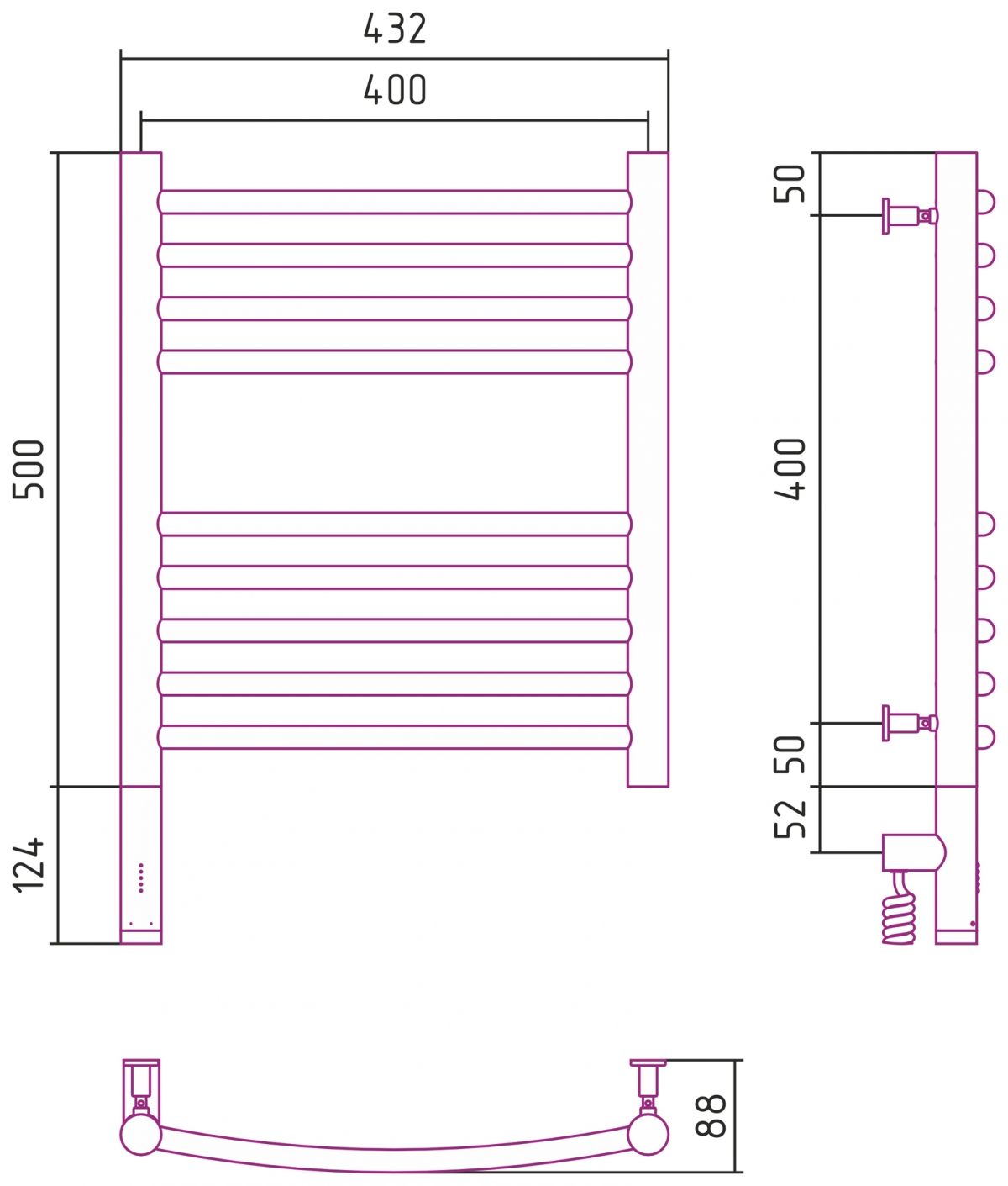 Полотенцесушитель электрический Сунержа Богема 3.0 500x400