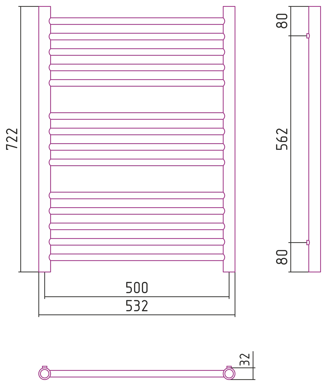 Полотенцесушитель комбинированный Сунержа Богема-ПРОФИ прямой 800x500. 00-5102-8050